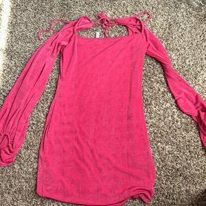 Pink square neck body con dress